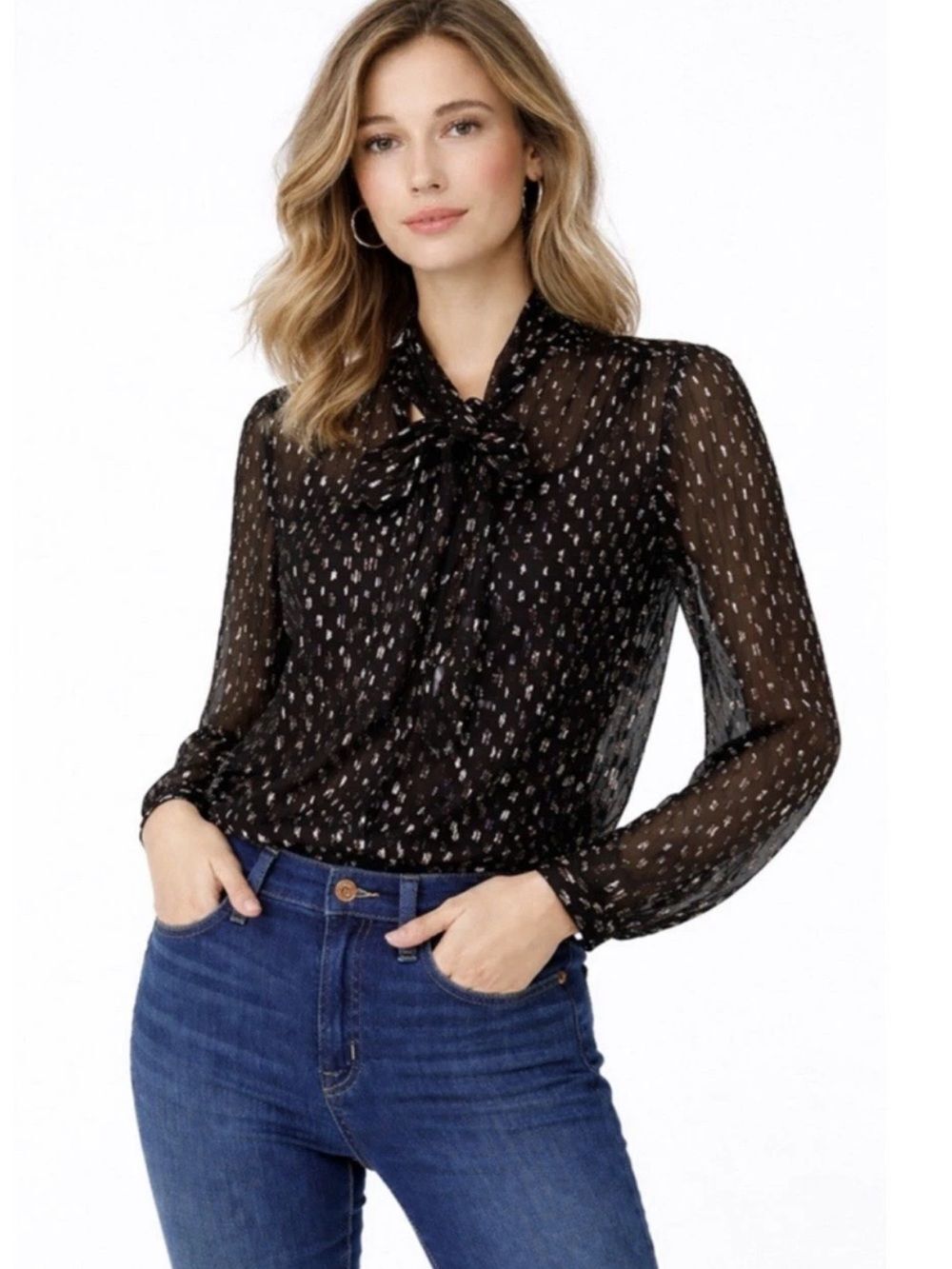 J. Crew Women's Tie-neck blouse with Rainbow Lurex Dot NWT Small